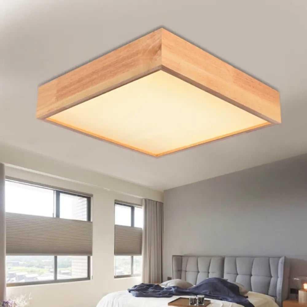 Contemporary Wooden Square Led Ceiling Light Fixture - Wide 1 - Light Flush Mount Lamp In