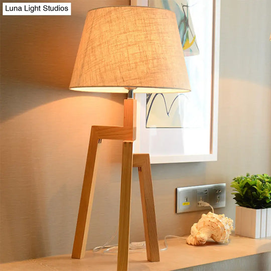 Contemporary Wooden Table Lamp With Beige Empire Shade - Tri-Leg Design & 1 Bulb