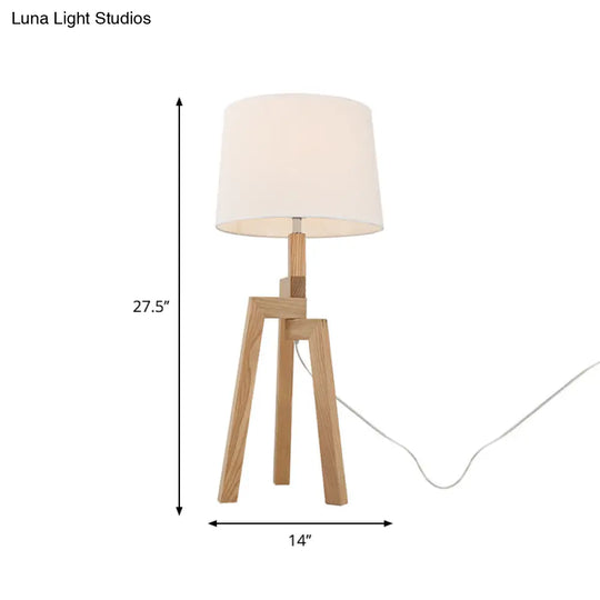 Contemporary Wooden Table Lamp With Beige Empire Shade - Tri-Leg Design & 1 Bulb