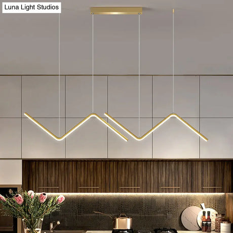 Contemporary Zigzag Pendant Led Light Fixture With Metal Suspension