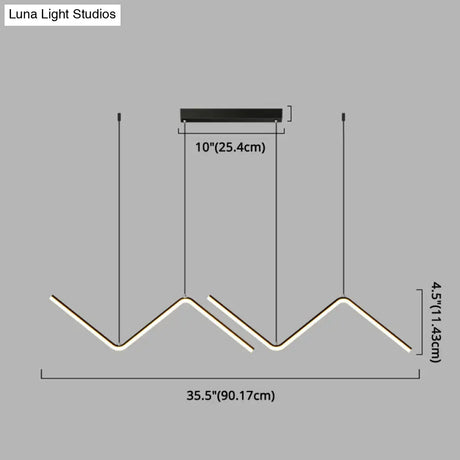 Contemporary Zigzag Pendant Led Light Fixture With Metal Suspension