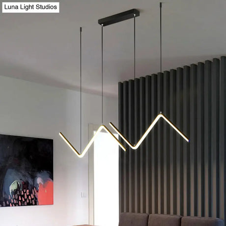 Contemporary Zigzag Pendant Led Light Fixture With Metal Suspension
