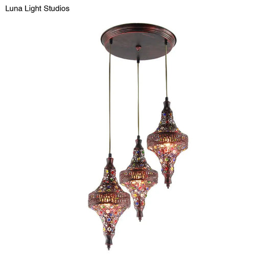 Copper 3-Light Teardrop Pendant: Traditional Metal Suspension Lamp For Kitchen