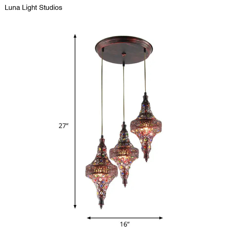 Copper 3-Light Teardrop Pendant: Traditional Metal Suspension Lamp For Kitchen