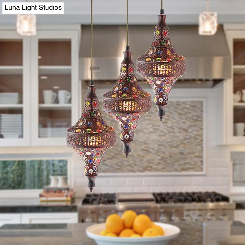 Copper 3-Light Teardrop Pendant: Traditional Metal Suspension Lamp For Kitchen