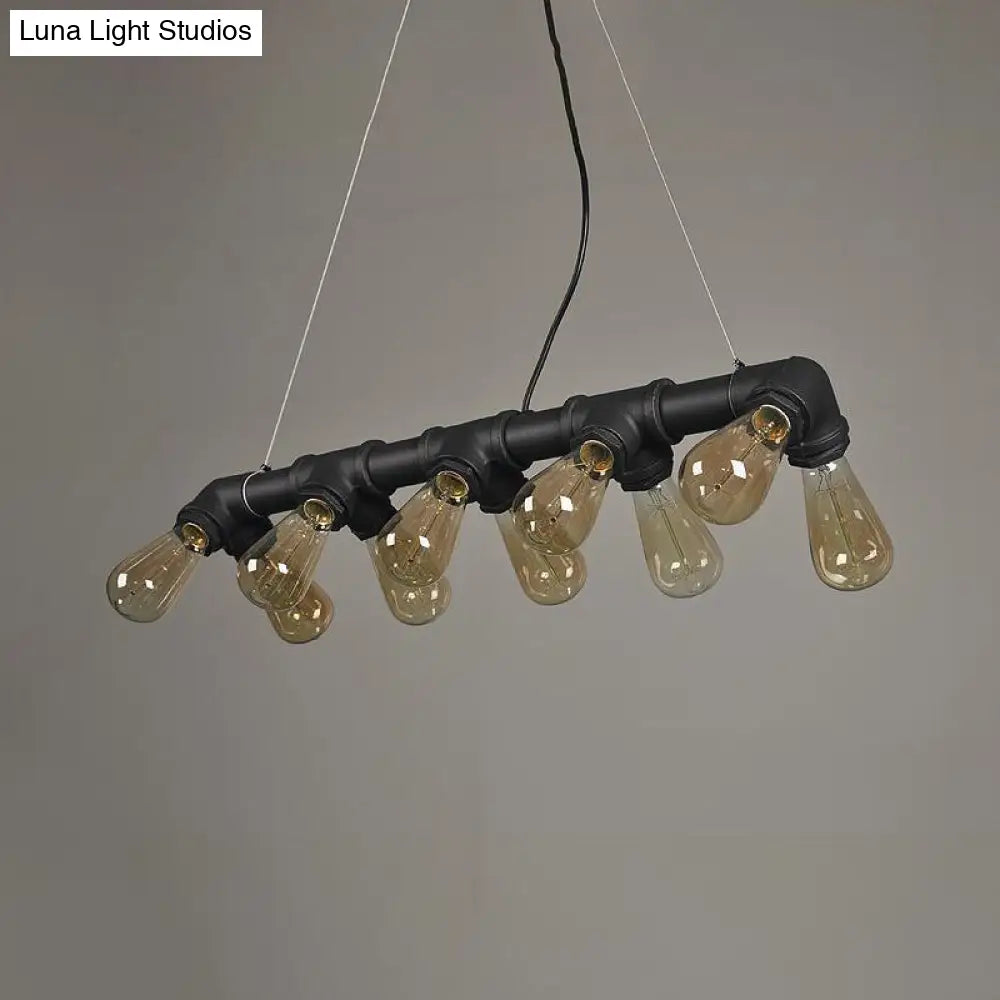 Copper And Black Industrial Kitchen Island Pendant Light With Symmetric Piping 10 Bulbs