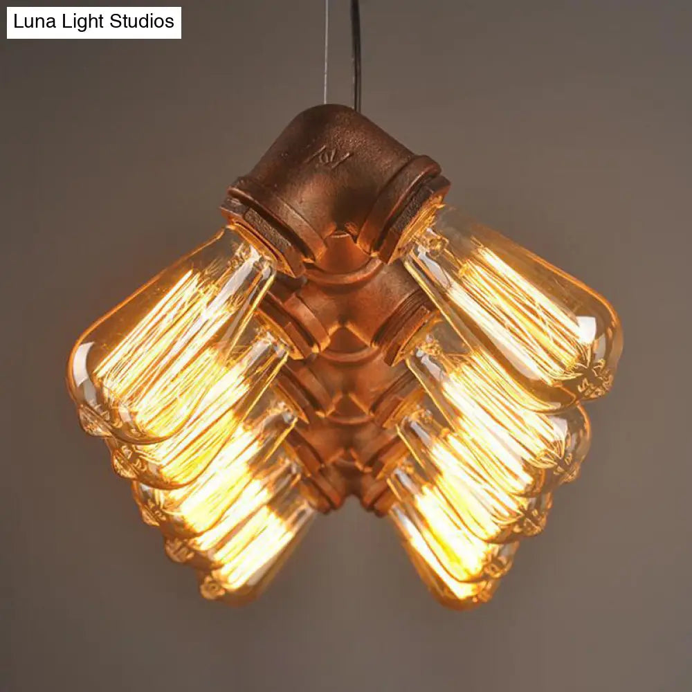 Copper And Black Industrial Kitchen Island Pendant Light With Symmetric Piping 10 Bulbs