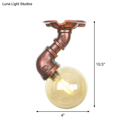 Copper Antique Global Semi Flush Lighting: Amber Glass Led Close To Ceiling Lamp