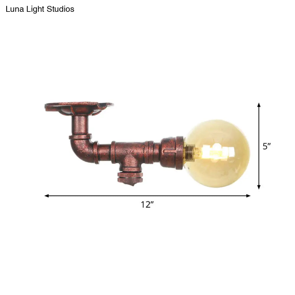 Copper Antique Global Semi Flush Lighting: Amber Glass Led Close To Ceiling Lamp