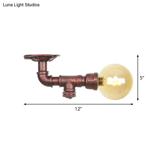 Copper Antique Global Semi Flush Lighting: Amber Glass Led Close To Ceiling Lamp