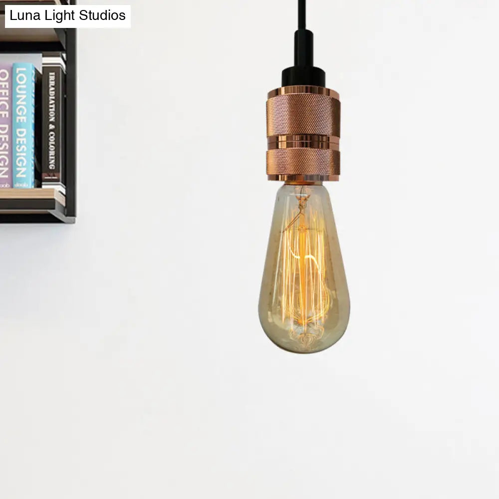 Metallic Exposed Bulb Pendant Light With Adjustable Cord - Industrial Style Copper/Black