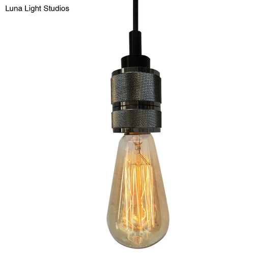 Metallic Exposed Bulb Pendant Light With Adjustable Cord - Industrial Style Copper/Black