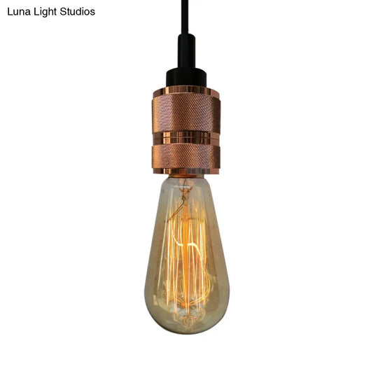 Copper/Black Industrial Pendant Light With Adjustable Cord And Exposed Bulb - Perfect For