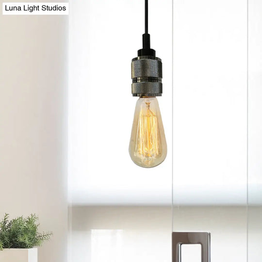 Metallic Exposed Bulb Pendant Light With Adjustable Cord - Industrial Style Copper/Black