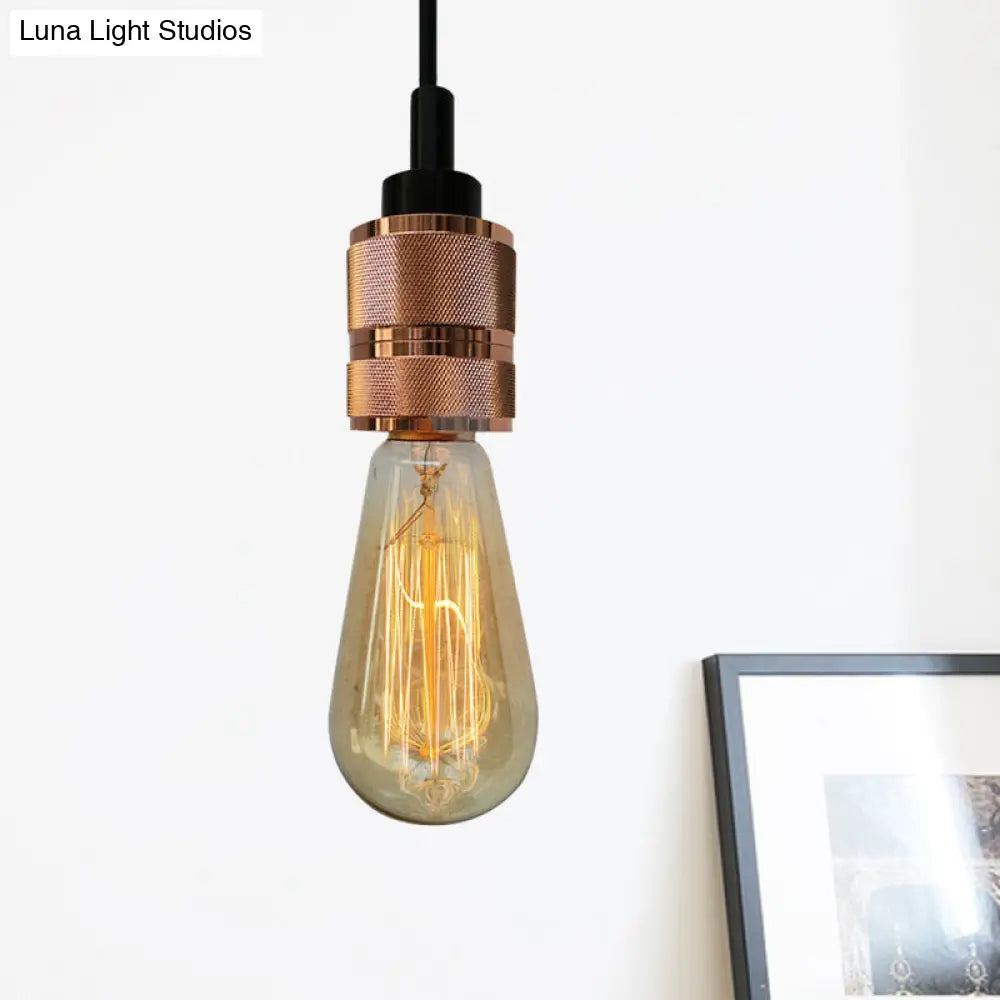 Metallic Exposed Bulb Pendant Light With Adjustable Cord - Industrial Style Copper/Black