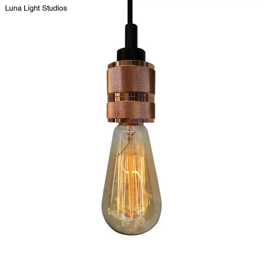 Metallic Exposed Bulb Pendant Light With Adjustable Cord - Industrial Style Copper/Black