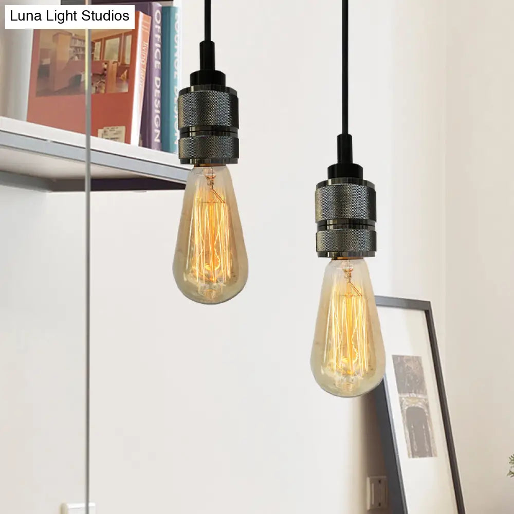 Copper/Black Industrial Pendant Light With Adjustable Cord And Exposed Bulb - Perfect For