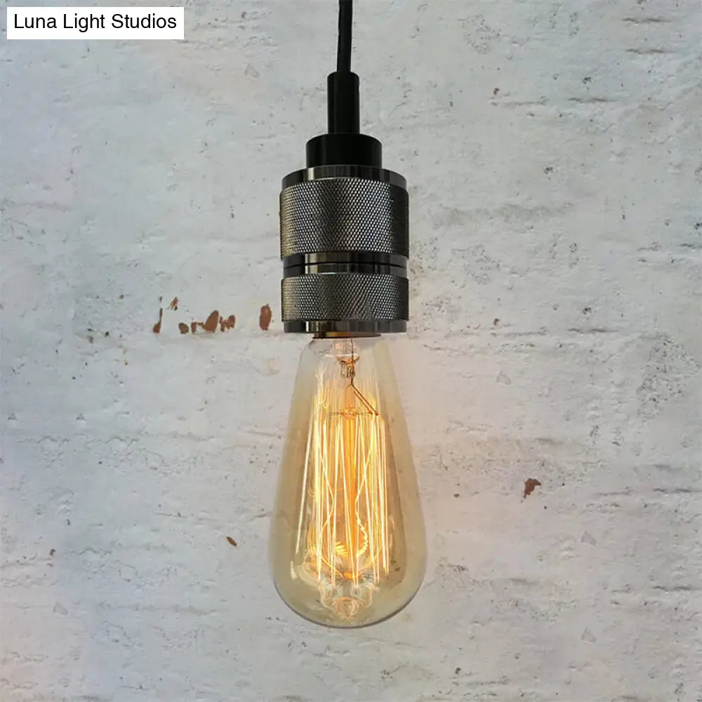 Metallic Exposed Bulb Pendant Light With Adjustable Cord - Industrial Style Copper/Black Black