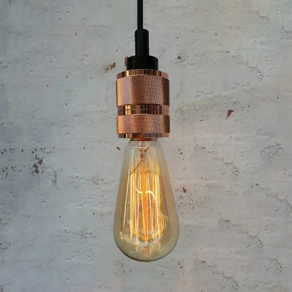 Copper/Black Industrial Pendant Light With Adjustable Cord And Exposed Bulb - Perfect For