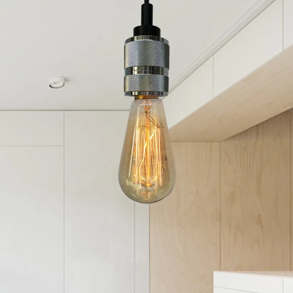 Copper/Black Industrial Pendant Light With Adjustable Cord And Exposed Bulb - Perfect For