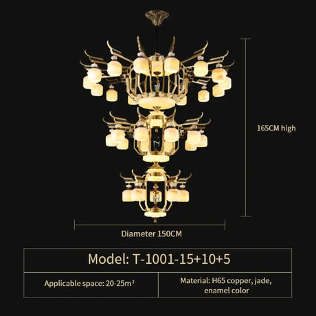 Copper Chandelier with Marble 20+ Lights Remote Control 30 Heads D150CM / Three colours chandelier