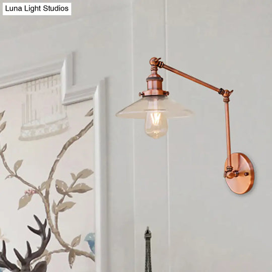 Copper Clear Glass Sconce Light For Rustic Coffee Shop Wall