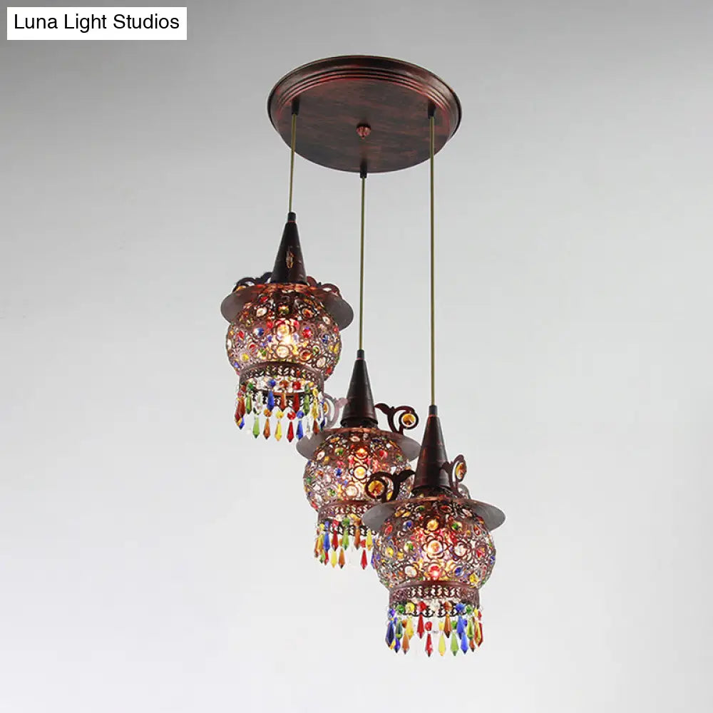 Copper Cluster Pendant Light With 3 Metal Lights For Living Room Ceiling Decor