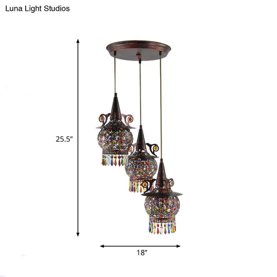 Copper Cluster Pendant Light With 3 Metal Lights For Living Room Ceiling Decor