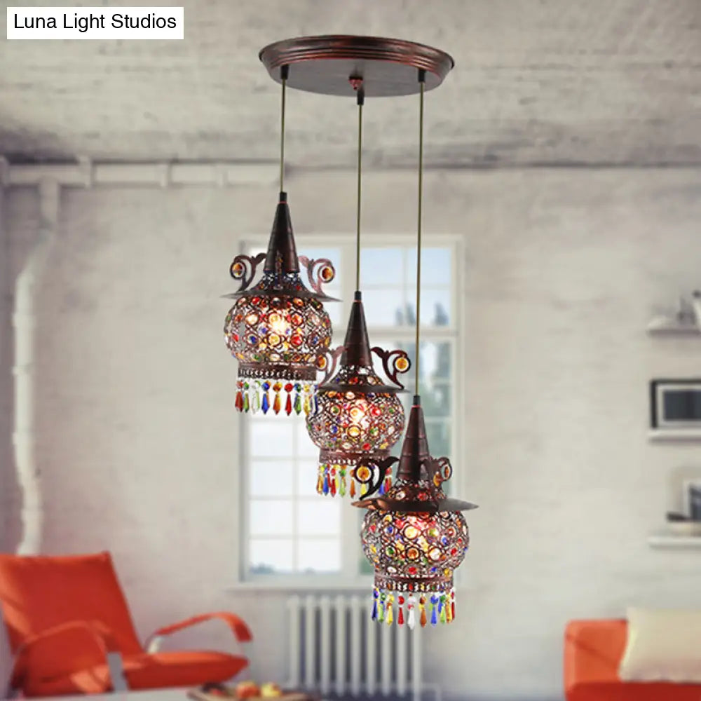 Copper Cluster Pendant Light With 3 Metal Lights For Living Room Ceiling Decor