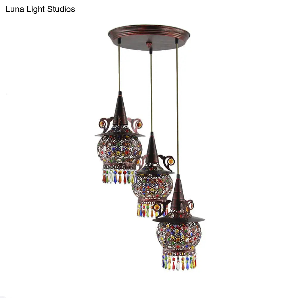 Copper Cluster Pendant Light With 3 Metal Lights For Living Room Ceiling Decor