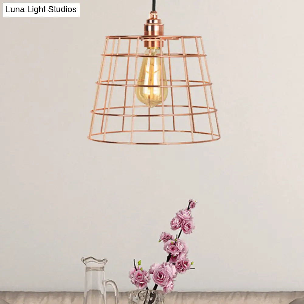 Copper Industrial Cone Iron Hanging Light Fixture With 1-Light For Living Room