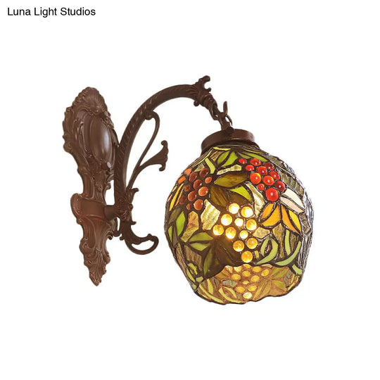 Copper Dome Victorian 1-Light Art Glass Wall Sconce - Stained Grape Pattern Dining Room Fixture