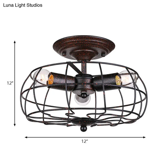 Copper Fan Wall Sconce With Wrought Iron Cage Shade - Antique Style Indoor Lighting 3 Lights