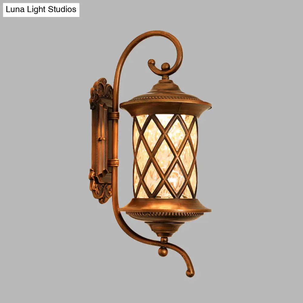 Copper Farmhouse Wall Sconce With Pineapple Design And Water Glass Shade