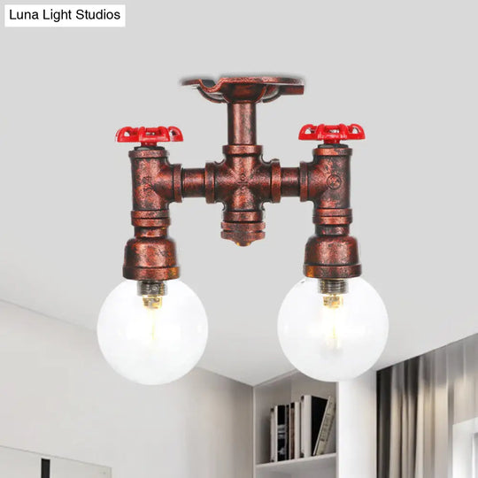 Copper Finish Clear Glass Semi Flush Mount Ceiling Orb - Perfect For Hallways