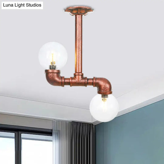 Copper Finish Clear Glass Semi Flush Mount Ceiling Orb - Perfect For Hallways