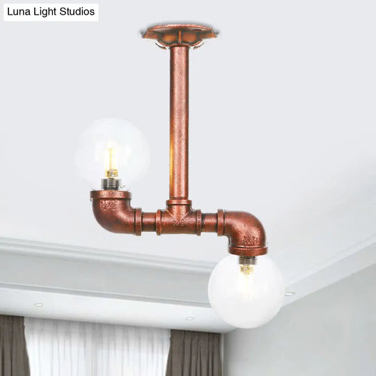 Copper Finish Clear Glass Semi Flush Mount Ceiling Orb - Perfect For Hallways / B