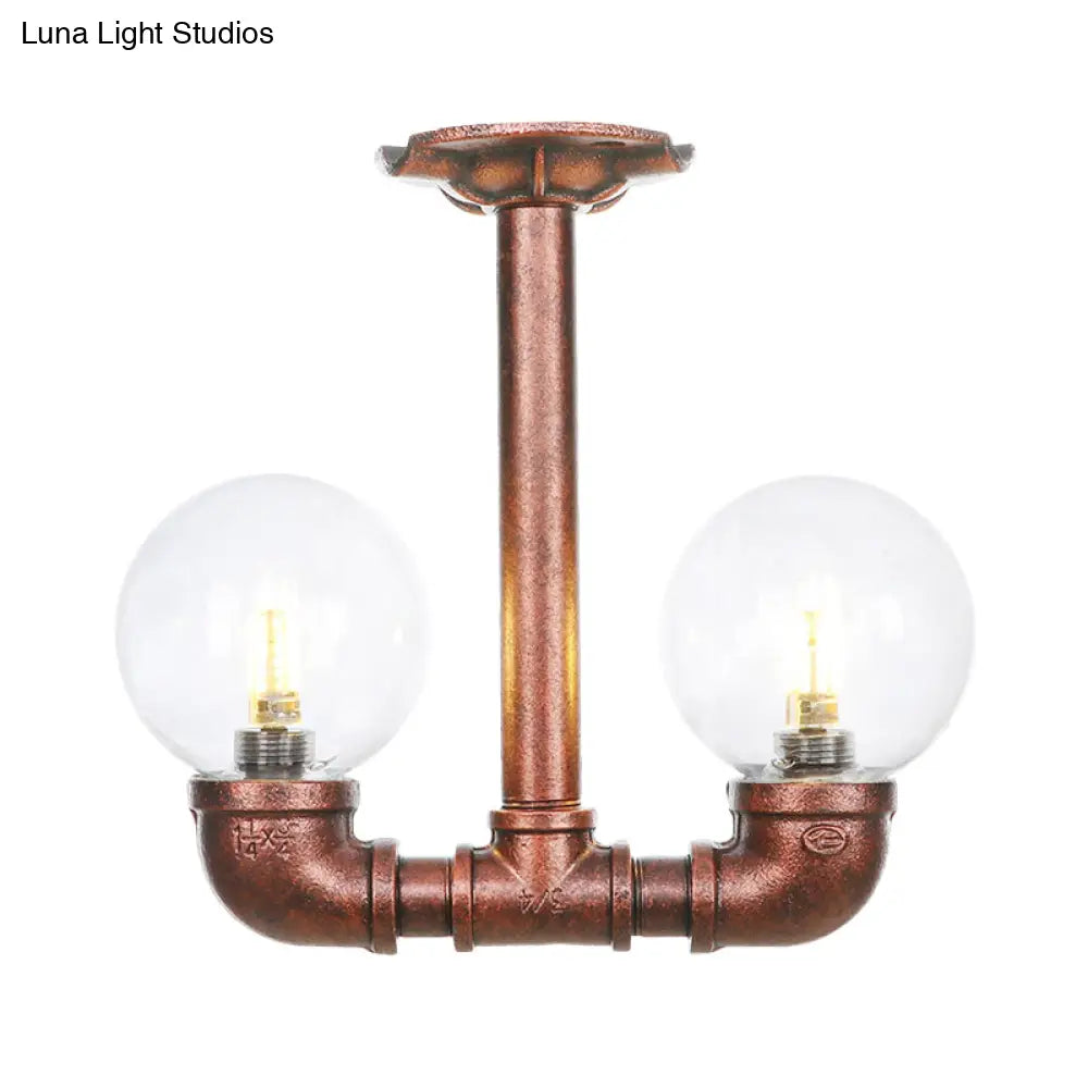 Copper Finish Clear Glass Semi Flush Mount Ceiling Orb - Perfect For Hallways