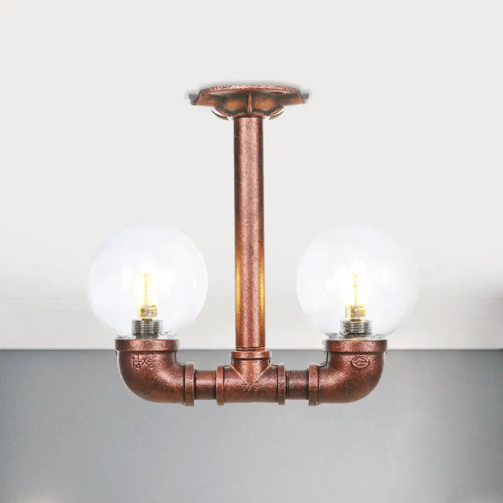 Copper Finish Clear Glass Semi Flush Mount Ceiling Orb - Perfect For Hallways / A