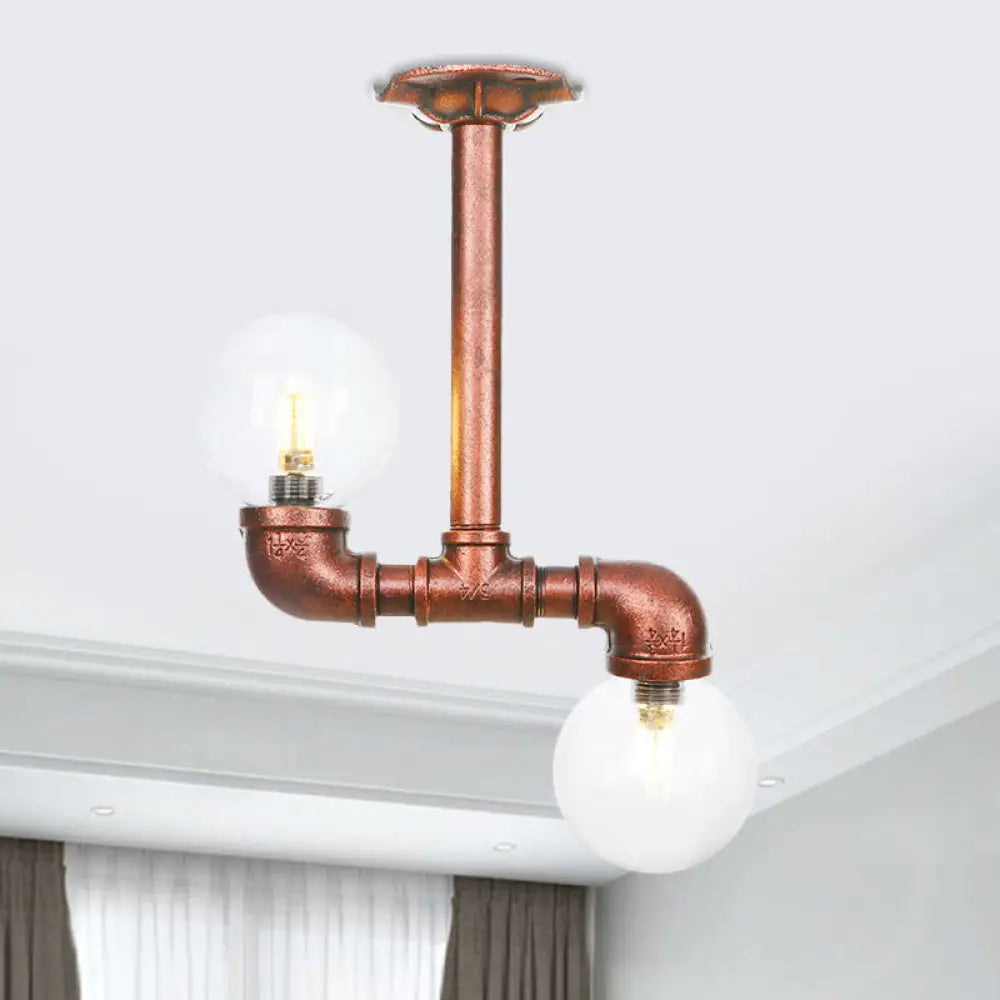 Copper Finish Clear Glass Semi Flush Mount Ceiling Orb - Perfect For Hallways / B