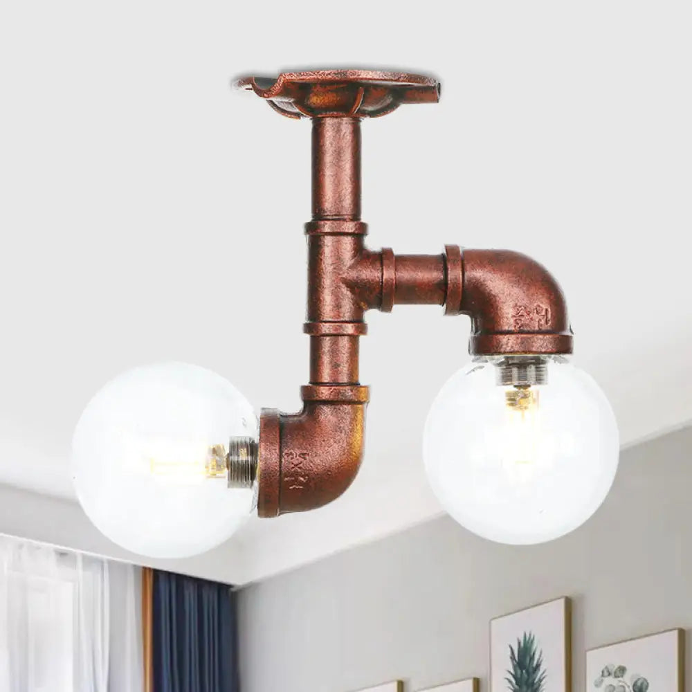 Copper Finish Clear Glass Semi Flush Mount Ceiling Orb - Perfect For Hallways / C