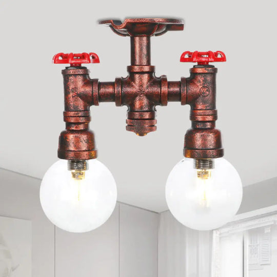 Copper Finish Clear Glass Semi Flush Mount Ceiling Orb - Perfect For Hallways / D