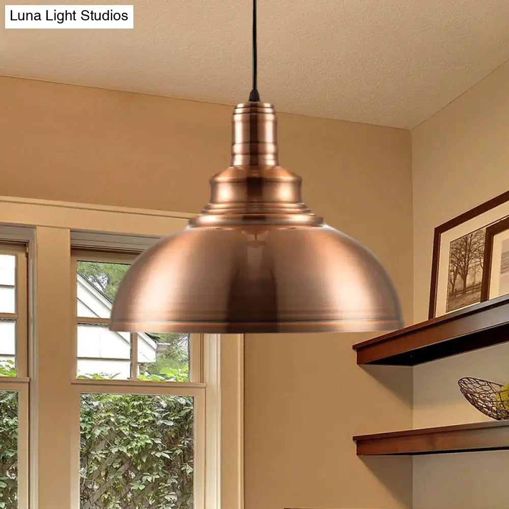 Copper Finish Industrial Style Hanging Pendant Light With Adjustable Cord For Bedroom