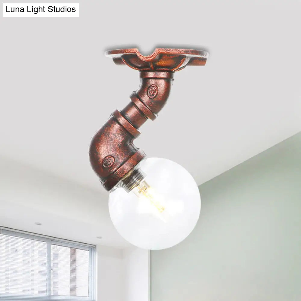 Copper Glass Semi - Flush Mount Led Ceiling Light Fixture