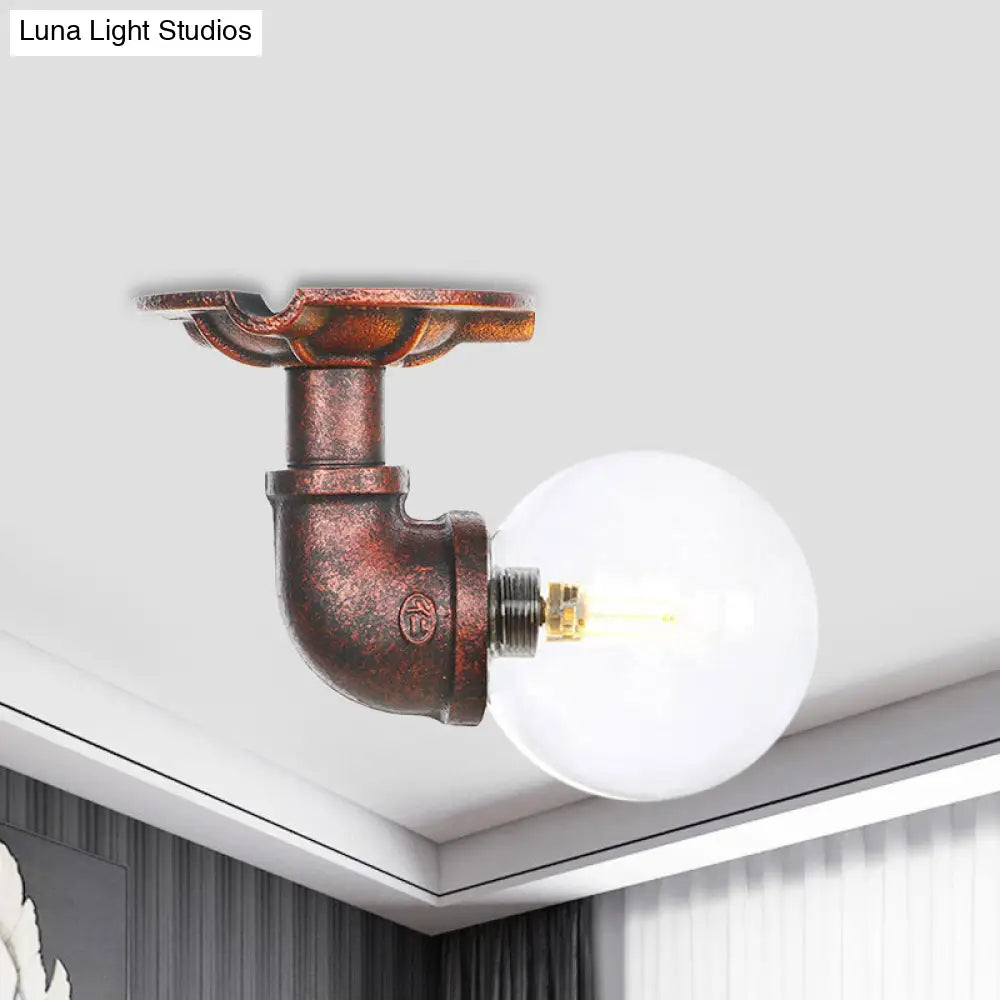 Copper Glass Semi-Flush Mount Led Ceiling Light Fixture / A