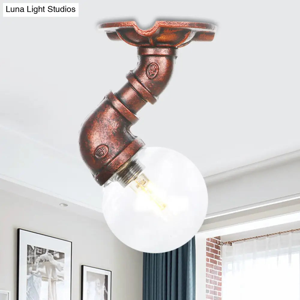 Copper Glass Semi-Flush Mount Led Ceiling Light Fixture / D