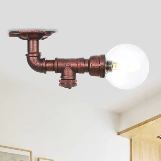 Copper Glass Semi - Flush Mount Led Ceiling Light Fixture / C