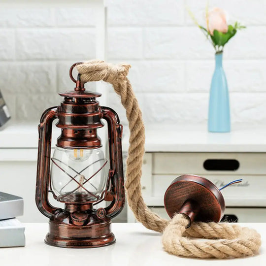 Copper/Gold/Bronze Kerosene Coastal Hanging Lamp With Clear Glass Shade - Bedside Pendulum Light