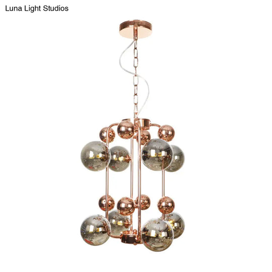 Industrial Clear/Amber/Smoke Gray Mirror Glass Chandelier With Copper/Gold Finish - 6/8/10 Heads