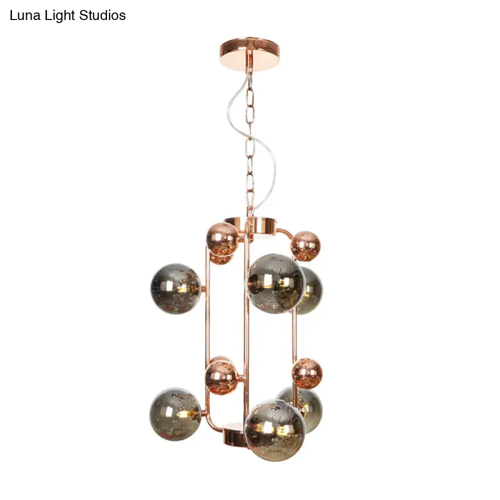 Industrial Clear/Amber/Smoke Gray Mirror Glass Chandelier With Copper/Gold Finish - 6/8/10 Heads